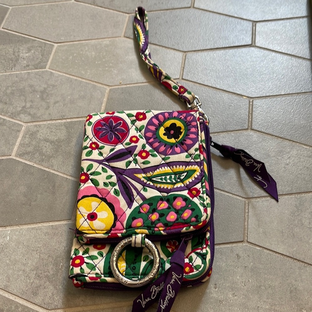 Vera Bradley Wallet Wristlet With Silver Ring and Double ID sections.